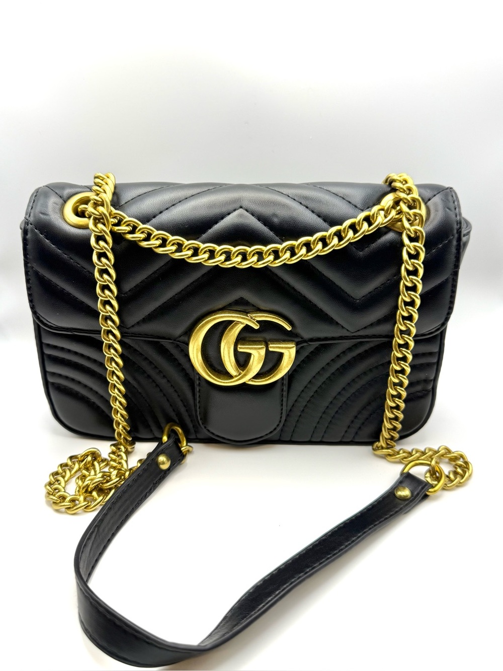 Quilted Black Shoulder Bag with Gold Hardware